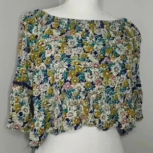 Forever21 Bohemian Floral Cropped Top With Bell Sleeves